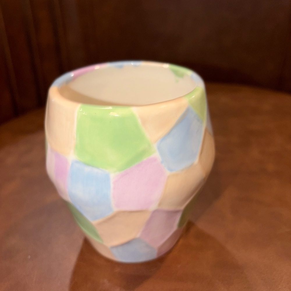 Handmade  Pottery Small Planter Vase pastel mosaic makers stamp
